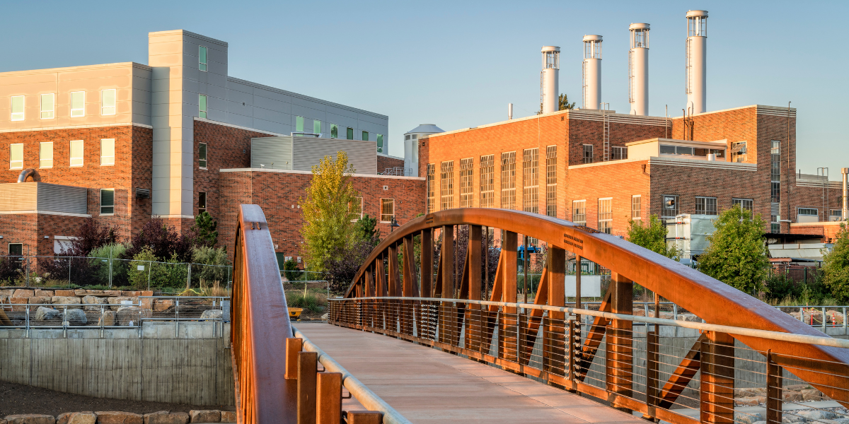 The Powerhouse from across the Poudre River at sunrise
