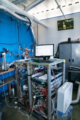 A computer outside of a chamber to collect data for research