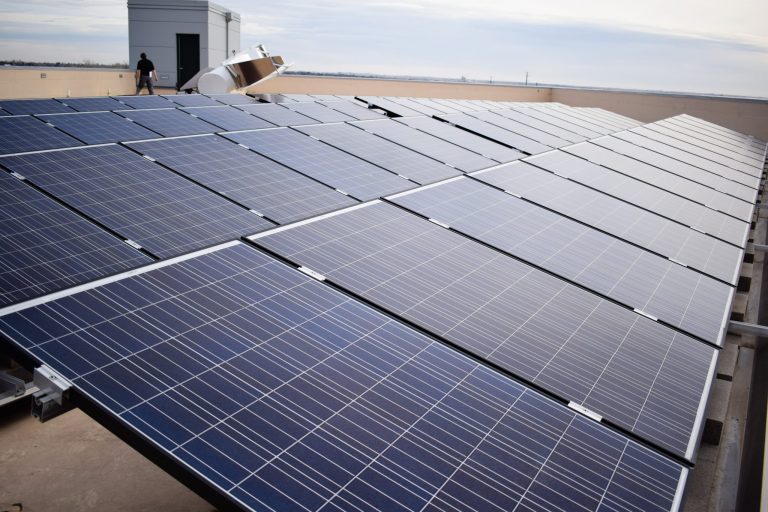 Solar panels on top of the Powerhouse Energy Campus