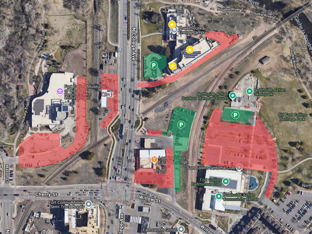 Screenshot of Google Parking Map. Detailed description on page. 