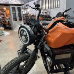 An electric motorcycle in the Roam factory