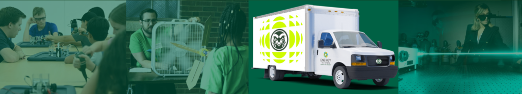 photos of outreach with green overlay and a truck in the middle