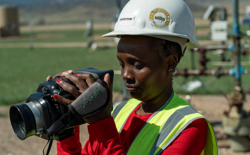 A researcher uses equipment at METEC